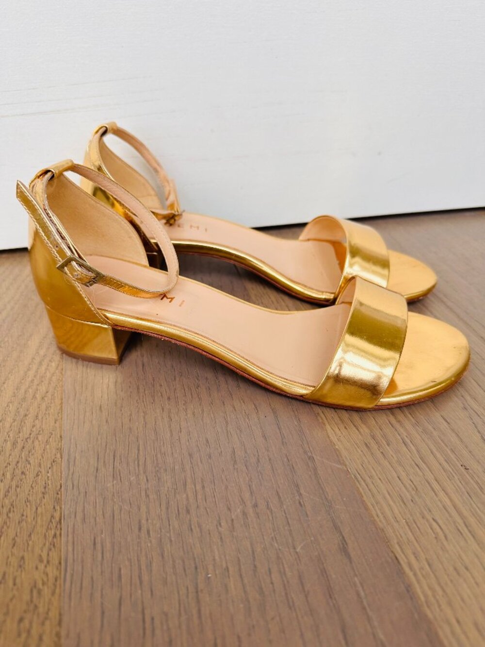 M Gemi "Allegra" Gold Metallic Strap Sandals - Size 7